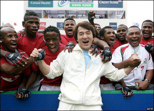 Jackie Chan with the Madagascar Rugby team in Hong Kong in 2006