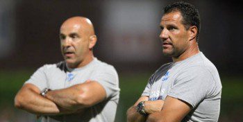 Racing Metro coaches Laurent Travers (left) and Laurent Labit return to their old stomping ground at Castres' Stade Pierre Antoine