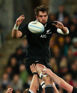 Whitelock jumps in the lineout for the All Blacks 