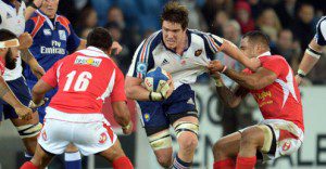 Bernard Leroux on the charge for France against Tonga at Le Havre