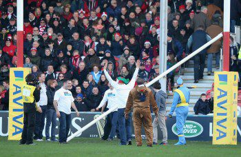 Gloucester's crossbar mishap delayed the start of the match by a half hour
