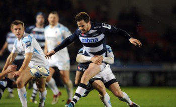 Danny Cipriani kicks the ball away during Sale's victory over Worcester