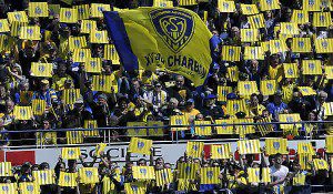 Intimidating... The crowd facing Top 14 visitors to Clermont's Stade Marcel Michelin