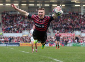 Chris Ashton scored twice as Saracens beat Clermont 46-6 in the first Heineken Cup semi final on Saturday