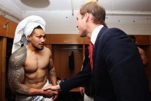 Ma'a Nonu looking less than impressed with Prince Harry. Or William. Or whoever it is