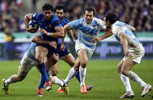 There's no way through for France's Maxime Mermoz, as the Argentinien defence holds firm