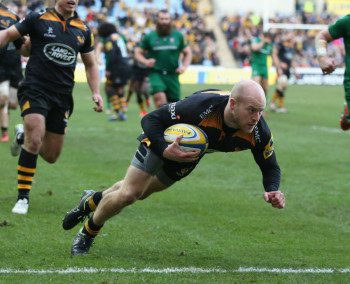 Joe Simpson crossed the line for Wasps' first try at their new Coventry home. 