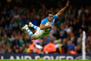 Juan Imhoff celebrates his second try in Argentina's World Cup quarter-final win over Ireland