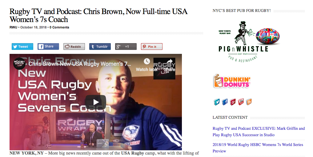 Rugby TV and Podcast Chris Brown, Now Full-time USA Women’s 7s Coach