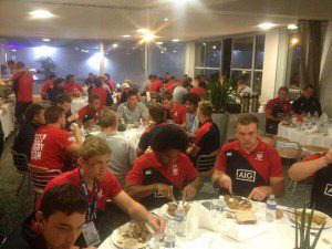 England and USA having dinner together after England won 109 - 0 at the JWC