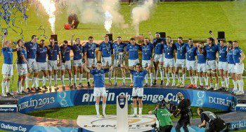 Leinster celebrate their Amlin Cup triumph last year. 