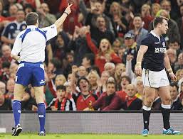 Scotland's Stuart Hogg is sent off in the first half of the Six Nations match against Wales