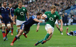 Andrew Trimble scores for Ireland in their tense 22-20 Six Nations win over France
