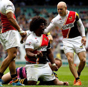 Ashley Johnson (and his hair) were thrilled to score at Twickenham.