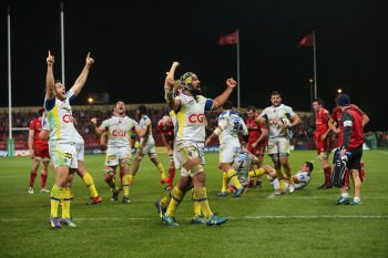 Clermont celebrate a hard-fought win that was not secure until the final whistle. 