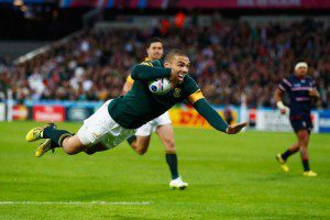 Bryan Habana scores during South Africa's 64-0 win over USA