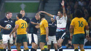 Referee Craig Joubert awards the controversial late penalty to Australia