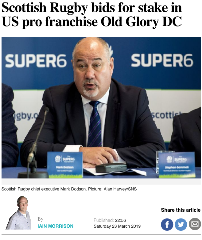 Scottish Rugby bids for stake in US pro franchise Old Glory DC